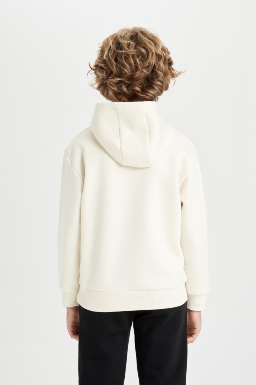 Erkek Çocuk - Genç Erkek Açık Taş Erkek Çocuk Cepli Kapüşonlu Okul Sweatshirt