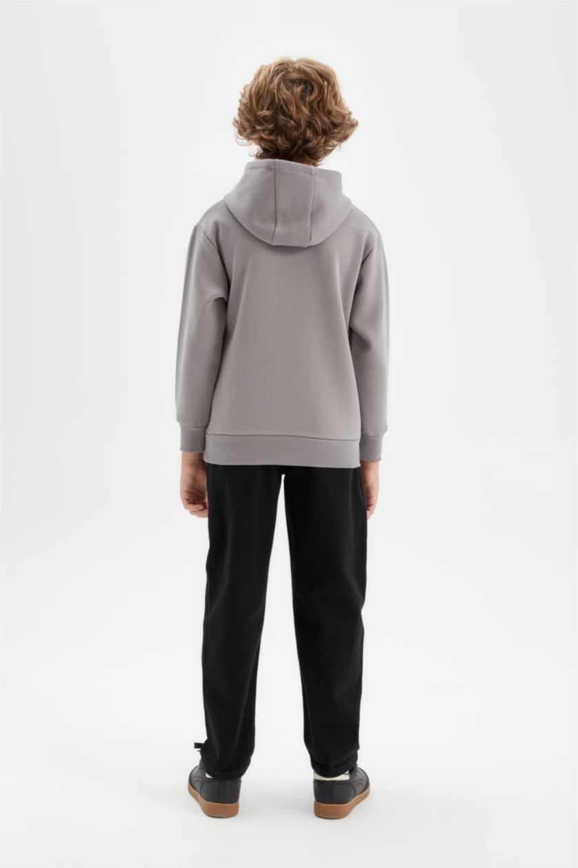 Erkek Çocuk - Genç Erkek Gri Erkek Çocuk Cepli Kapüşonlu Okul Sweatshirt