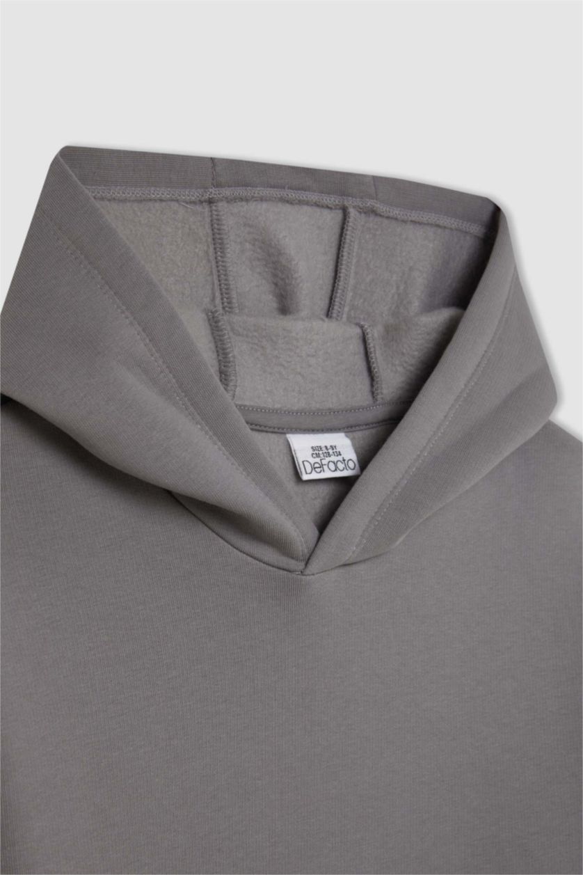 Erkek Çocuk - Genç Erkek Gri Erkek Çocuk Cepli Kapüşonlu Okul Sweatshirt