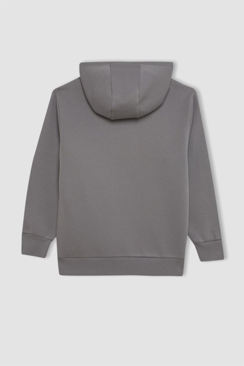 Erkek Çocuk - Genç Erkek Gri Erkek Çocuk Cepli Kapüşonlu Okul Sweatshirt