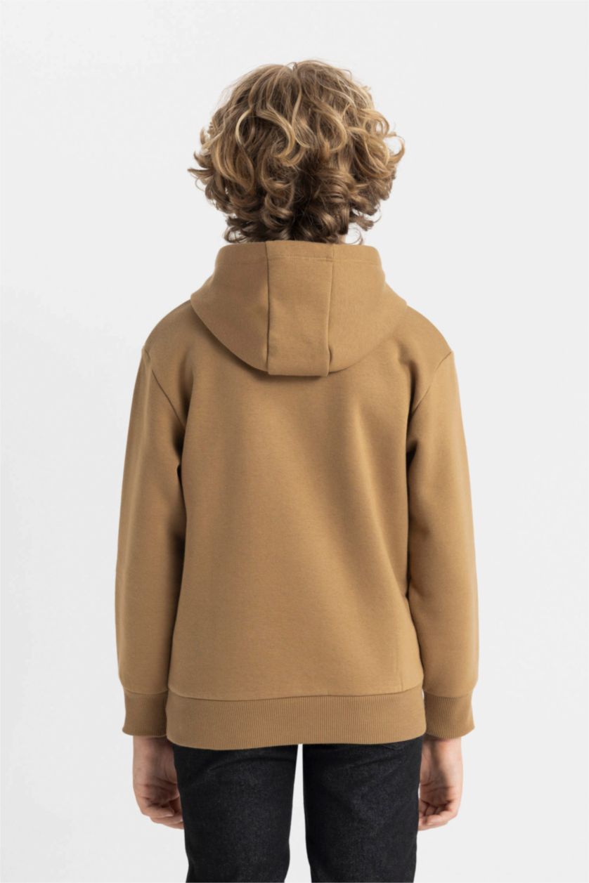 Boys & Teens Brown Boy Printed Hooded Thick School Sweatshirt