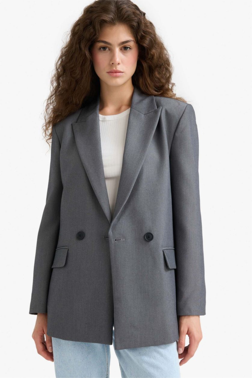 Женщины Антрацит Прямой покрой, двубортный пиджак с карманами