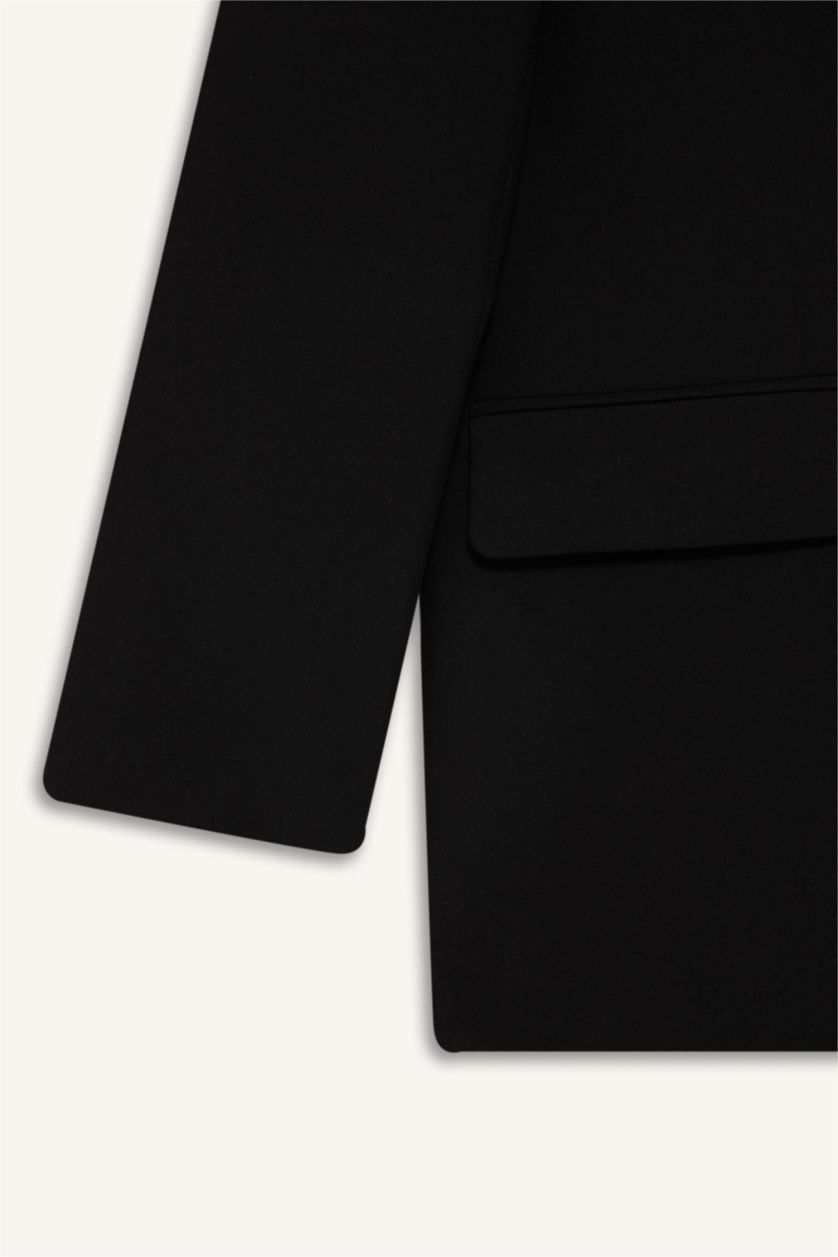 Женщины Черный Прямой покрой, двубортный пиджак с карманами