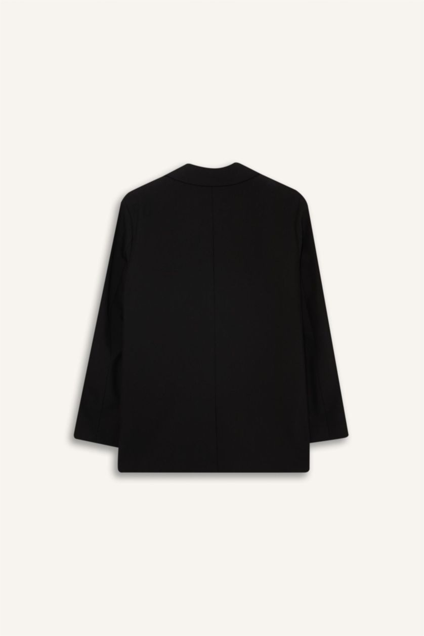 Женщины Черный Прямой покрой, двубортный пиджак с карманами