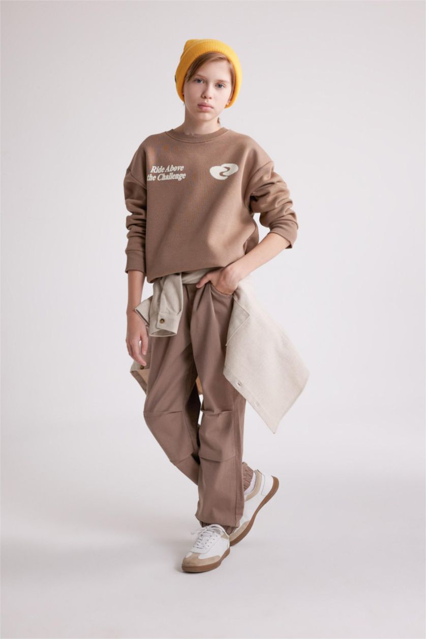 Erkek Çocuk - Genç Erkek Vizon Bağcıklı Beli ve Paçası Lastikli Cepli Jogger Gabardin Pantolon Erkek Çocuk