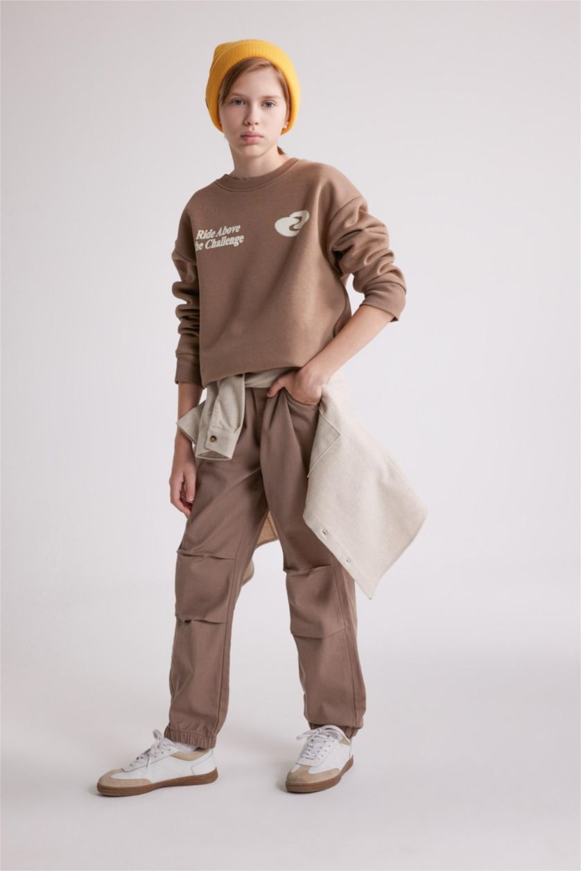 Erkek Çocuk - Genç Erkek Vizon Bağcıklı Beli ve Paçası Lastikli Cepli Jogger Gabardin Pantolon Erkek Çocuk