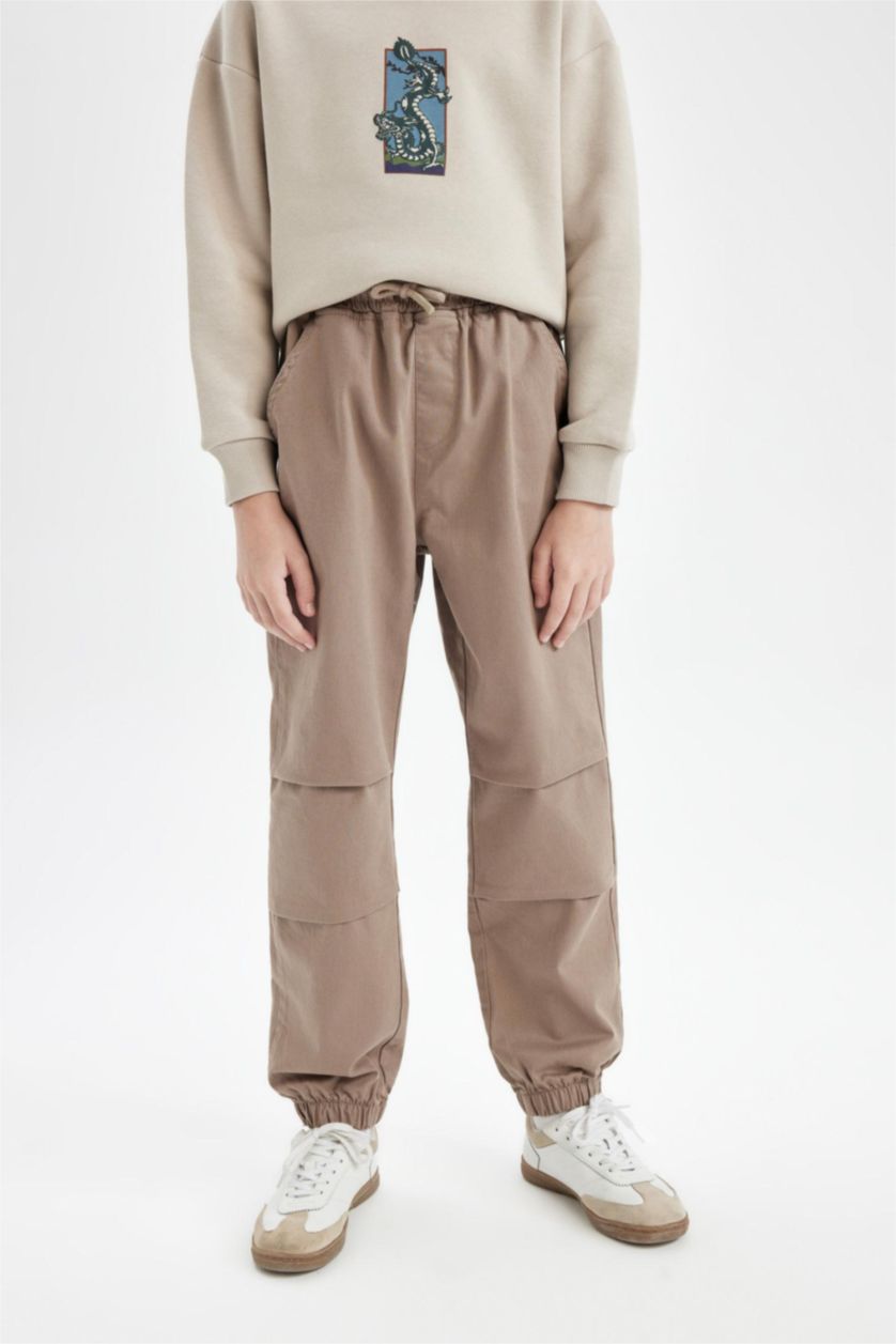 Erkek Çocuk - Genç Erkek Vizon Bağcıklı Beli ve Paçası Lastikli Cepli Jogger Gabardin Pantolon Erkek Çocuk