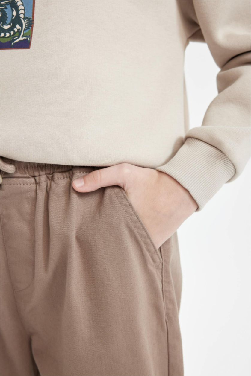 Erkek Çocuk - Genç Erkek Vizon Bağcıklı Beli ve Paçası Lastikli Cepli Jogger Gabardin Pantolon Erkek Çocuk