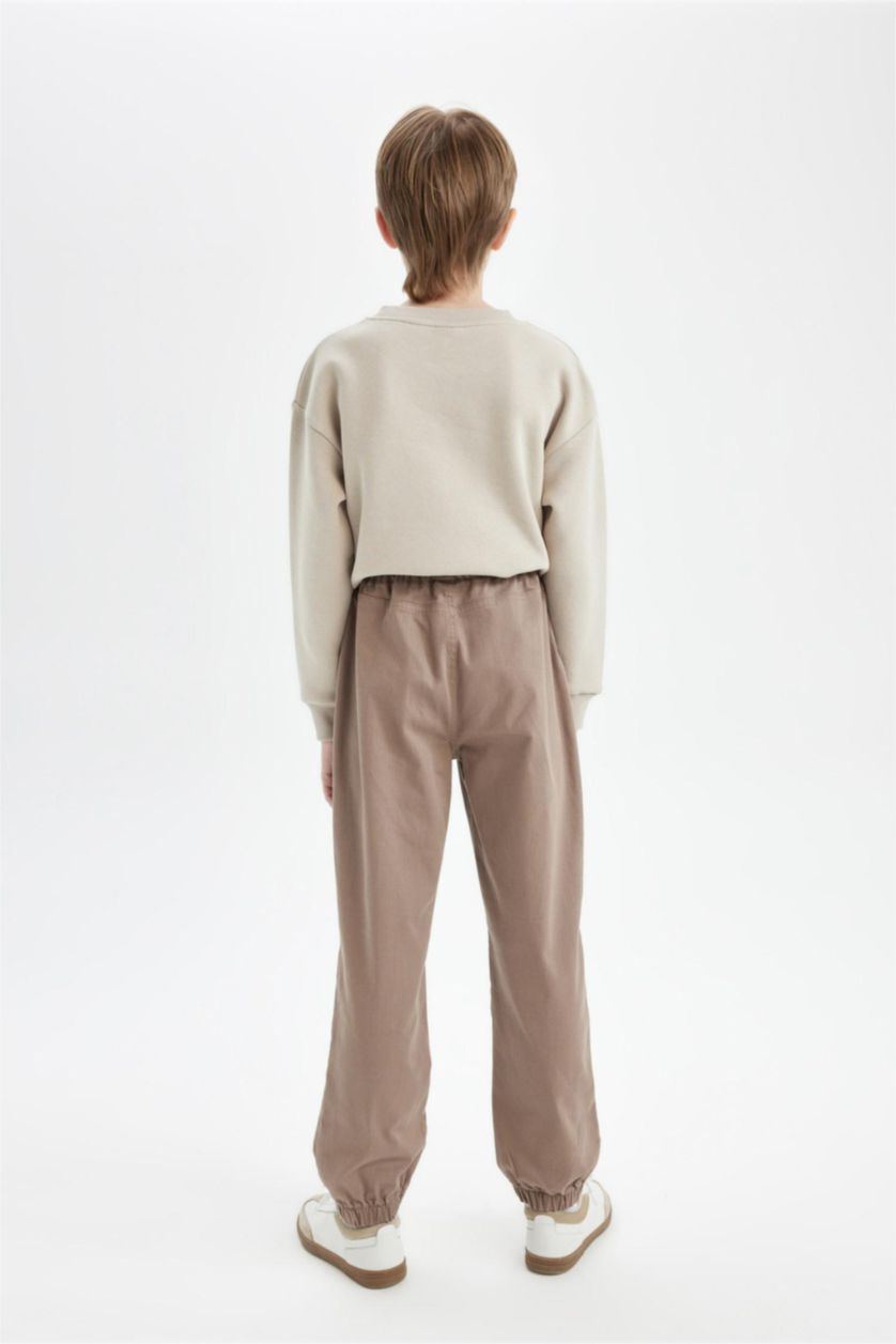 Erkek Çocuk - Genç Erkek Vizon Bağcıklı Beli ve Paçası Lastikli Cepli Jogger Gabardin Pantolon Erkek Çocuk