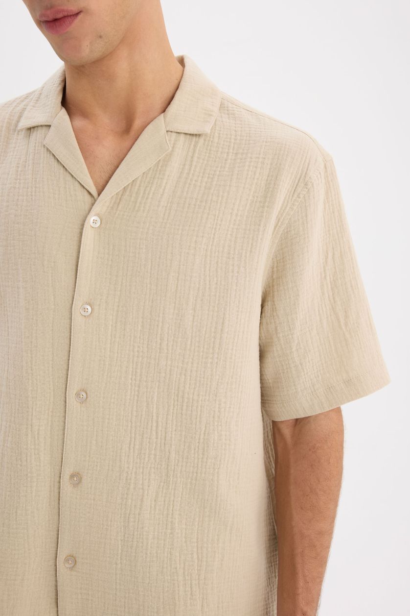 Erkek Bej %100 Pamuk Relax Fit Gömlek