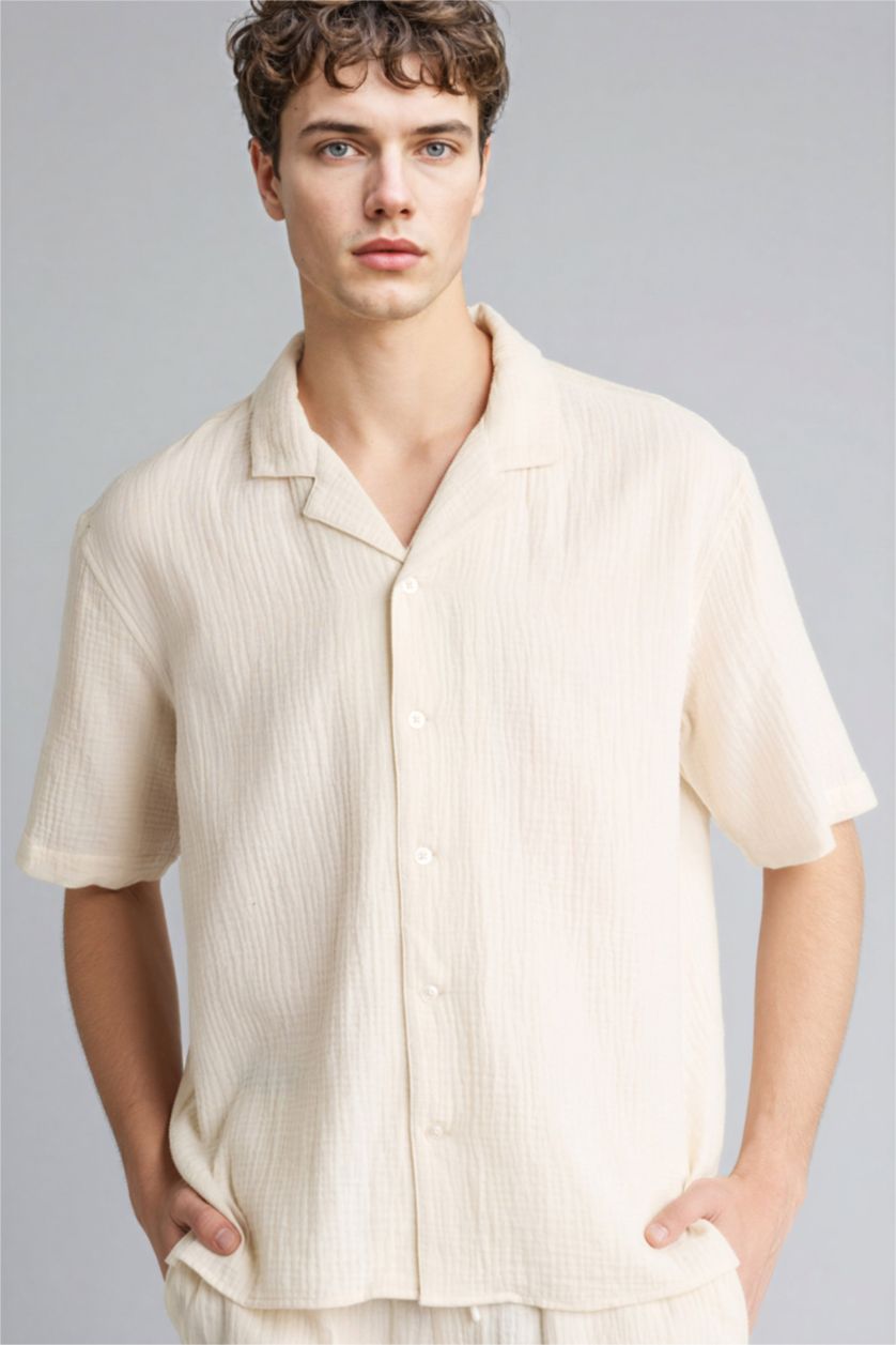 رجالي اللون الحجري 100% Cotton Relax Fit Shirt