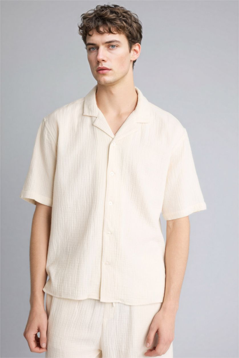 رجالي اللون الحجري 100% Cotton Relax Fit Shirt