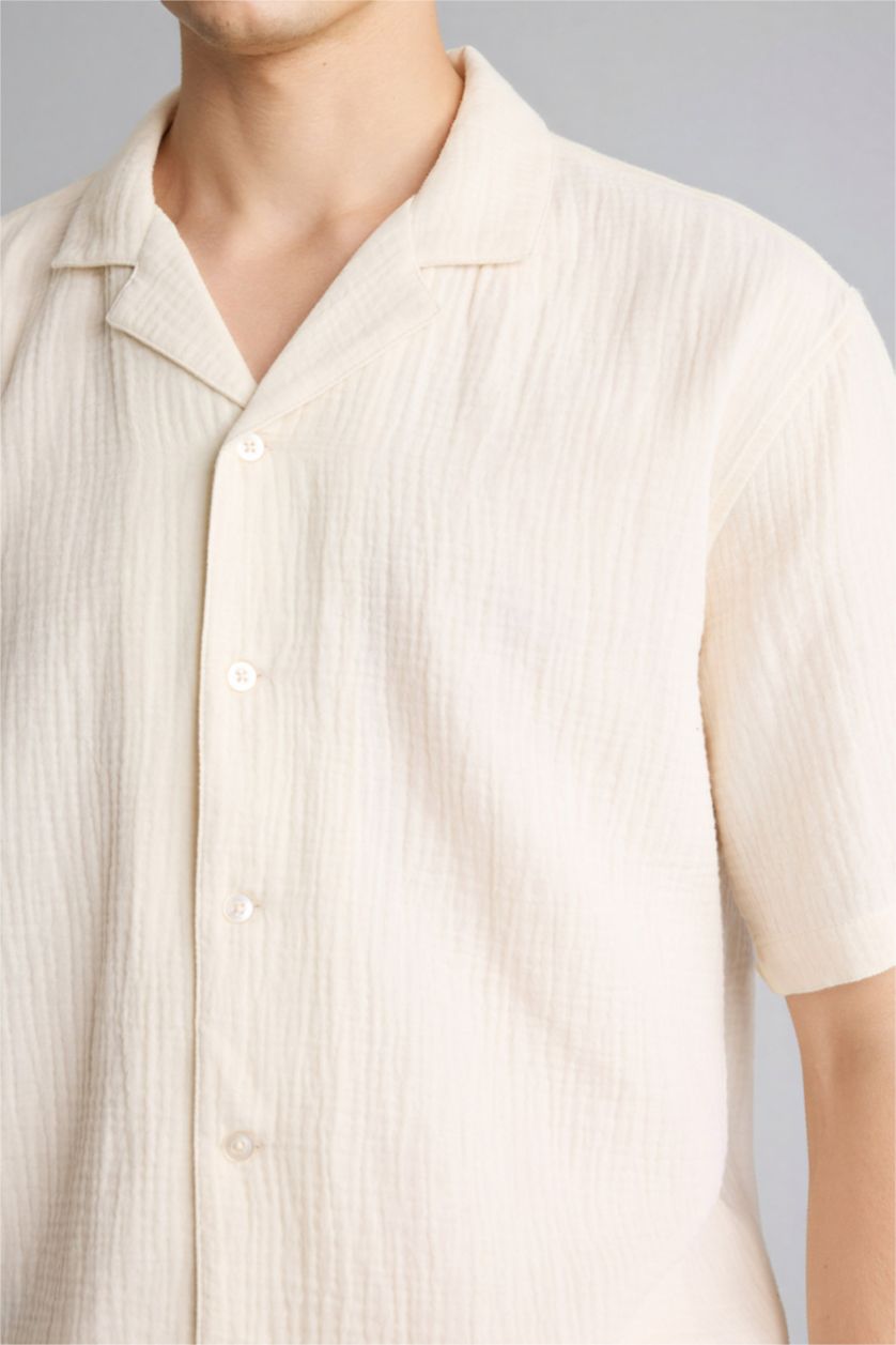 رجالي اللون الحجري 100% Cotton Relax Fit Shirt