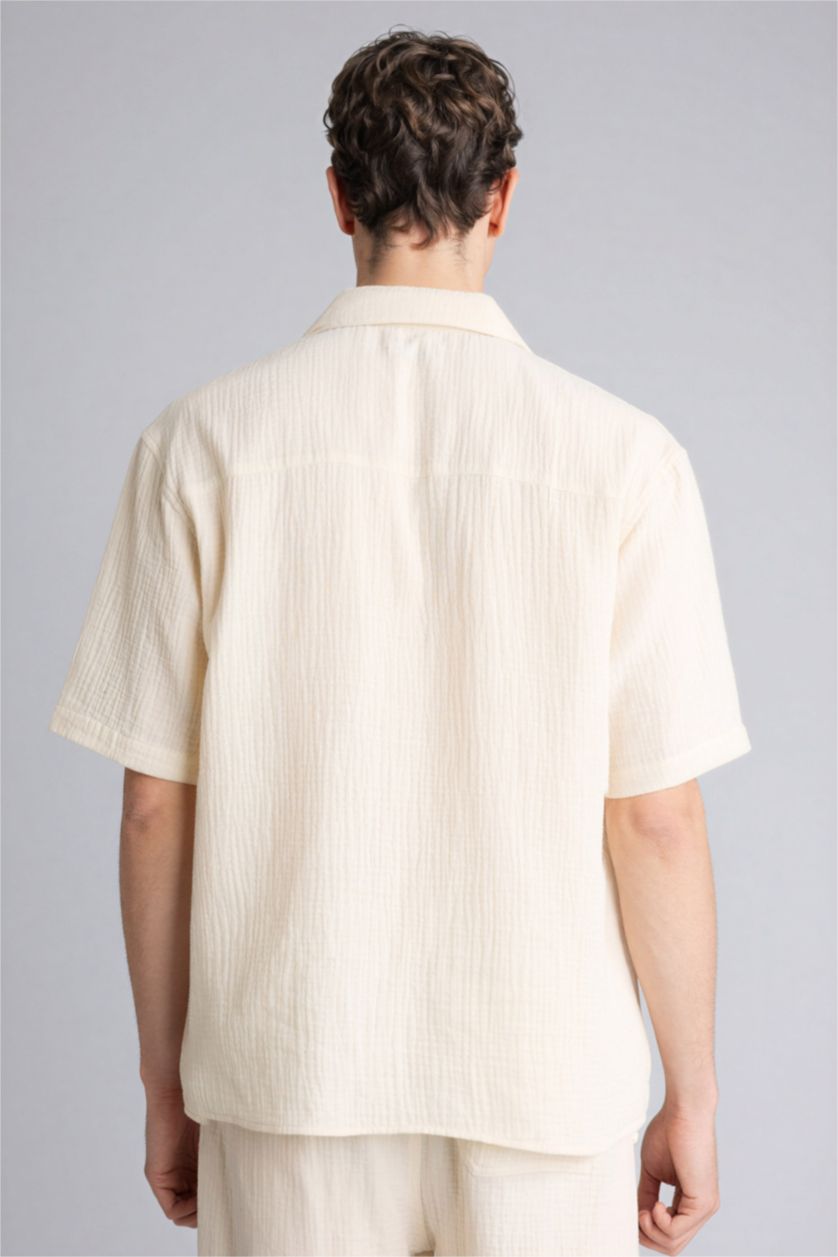 رجالي اللون الحجري 100% Cotton Relax Fit Shirt