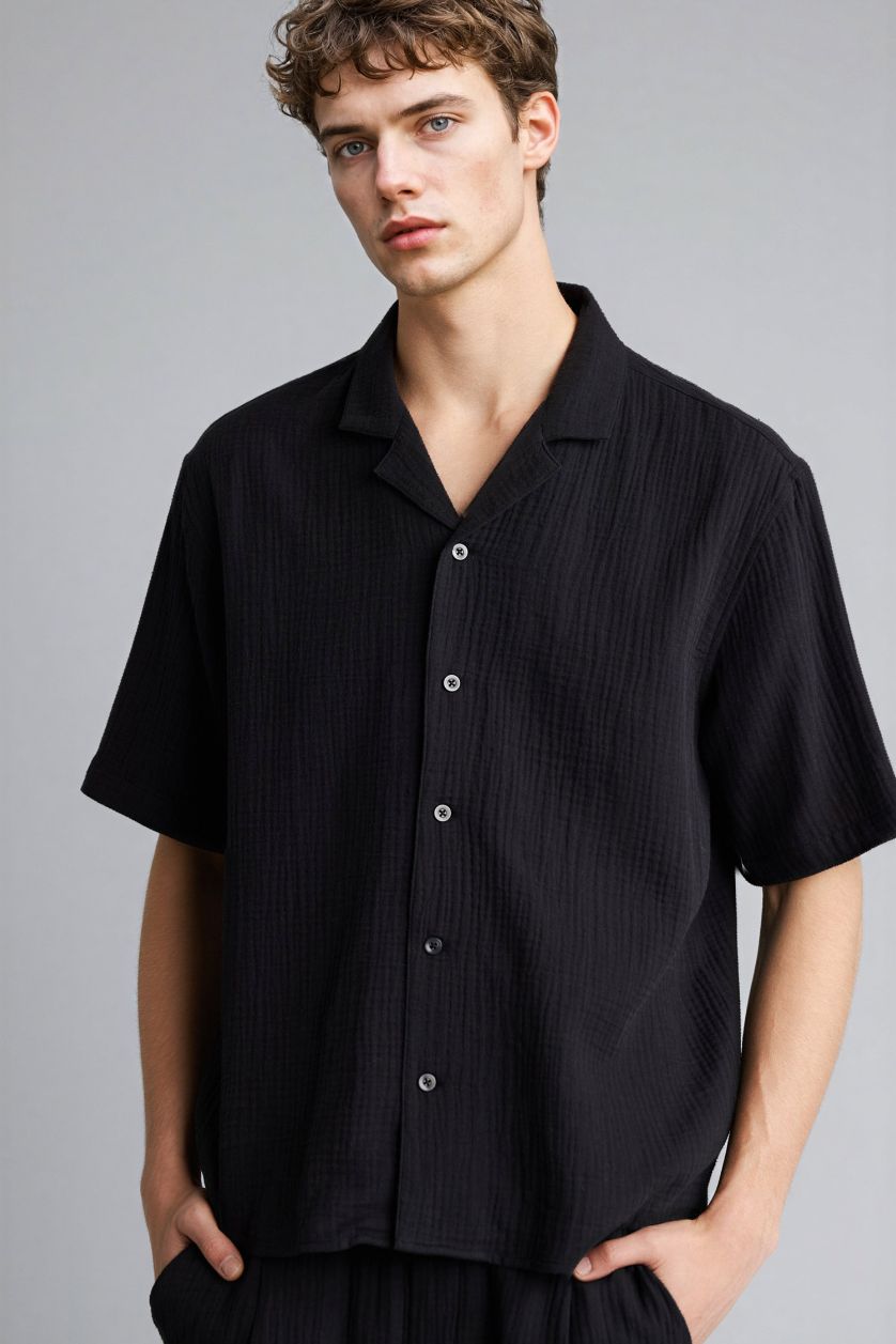 Ерлер қара релакс пішімі Қысқа жеңді жейде