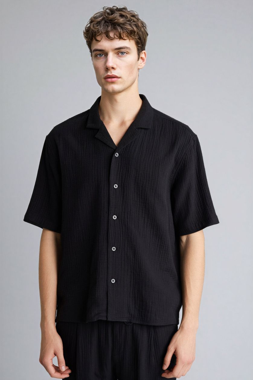 Ерлер қара релакс пішімі Қысқа жеңді жейде