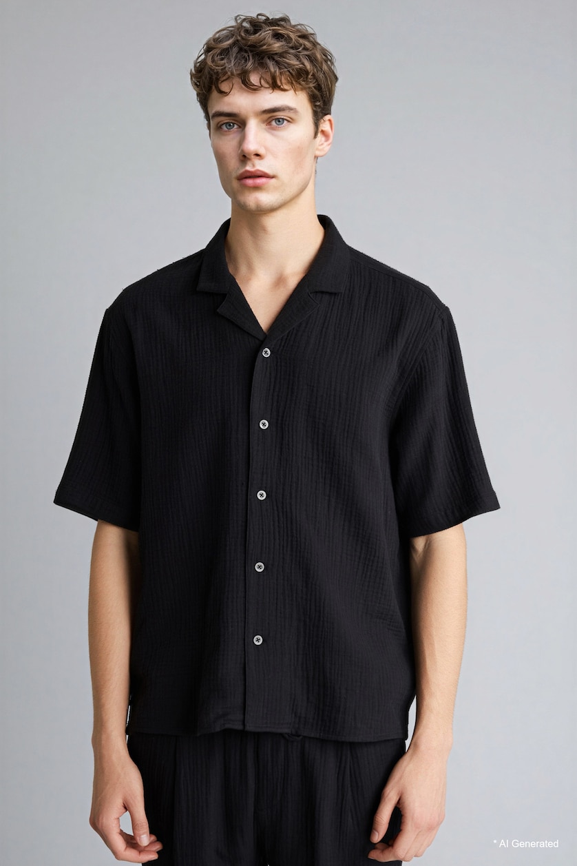 HOMME Noir Chemise Coupe décontractée 100% coton