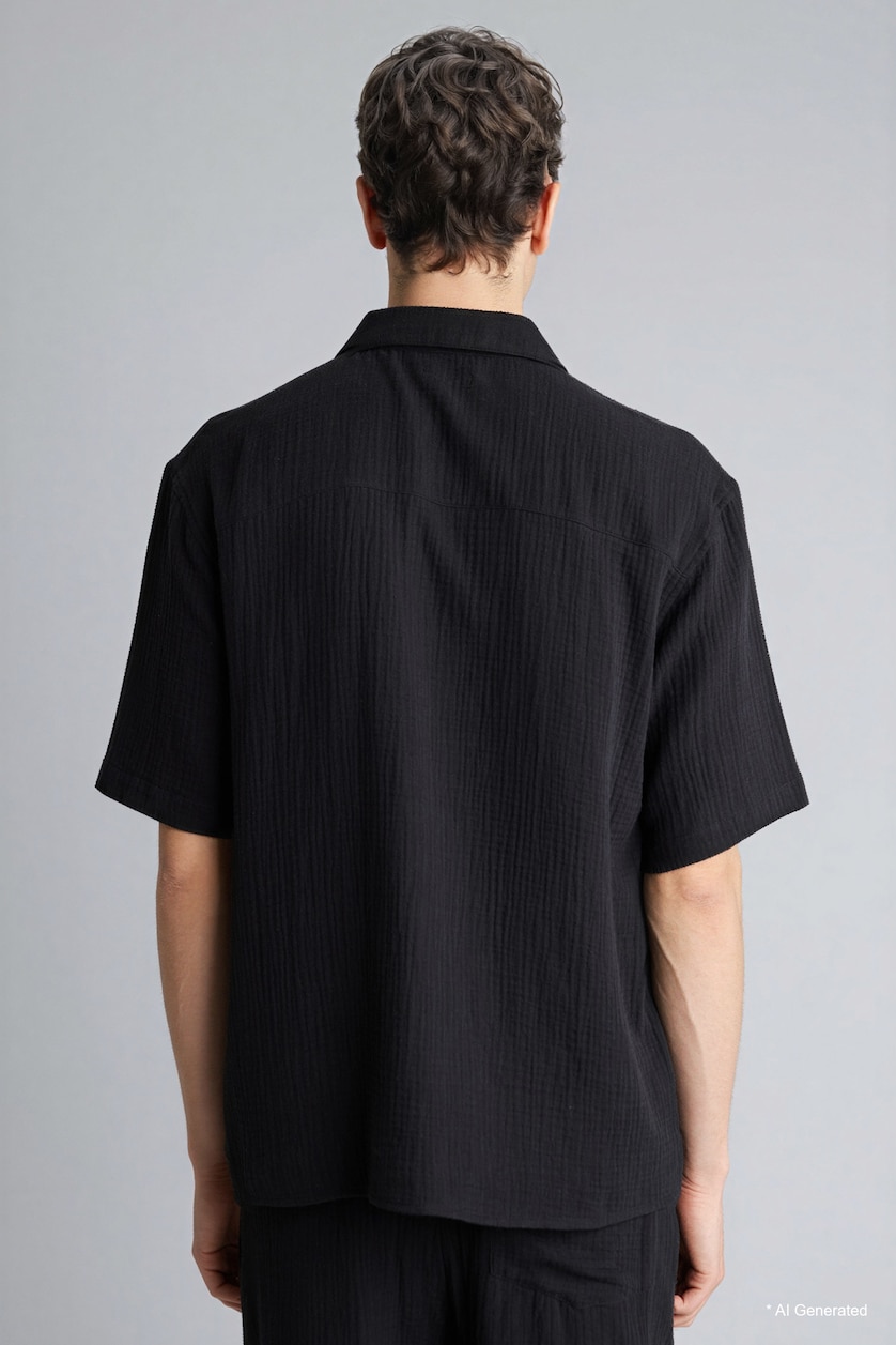 HOMME Noir Chemise Coupe décontractée 100% coton
