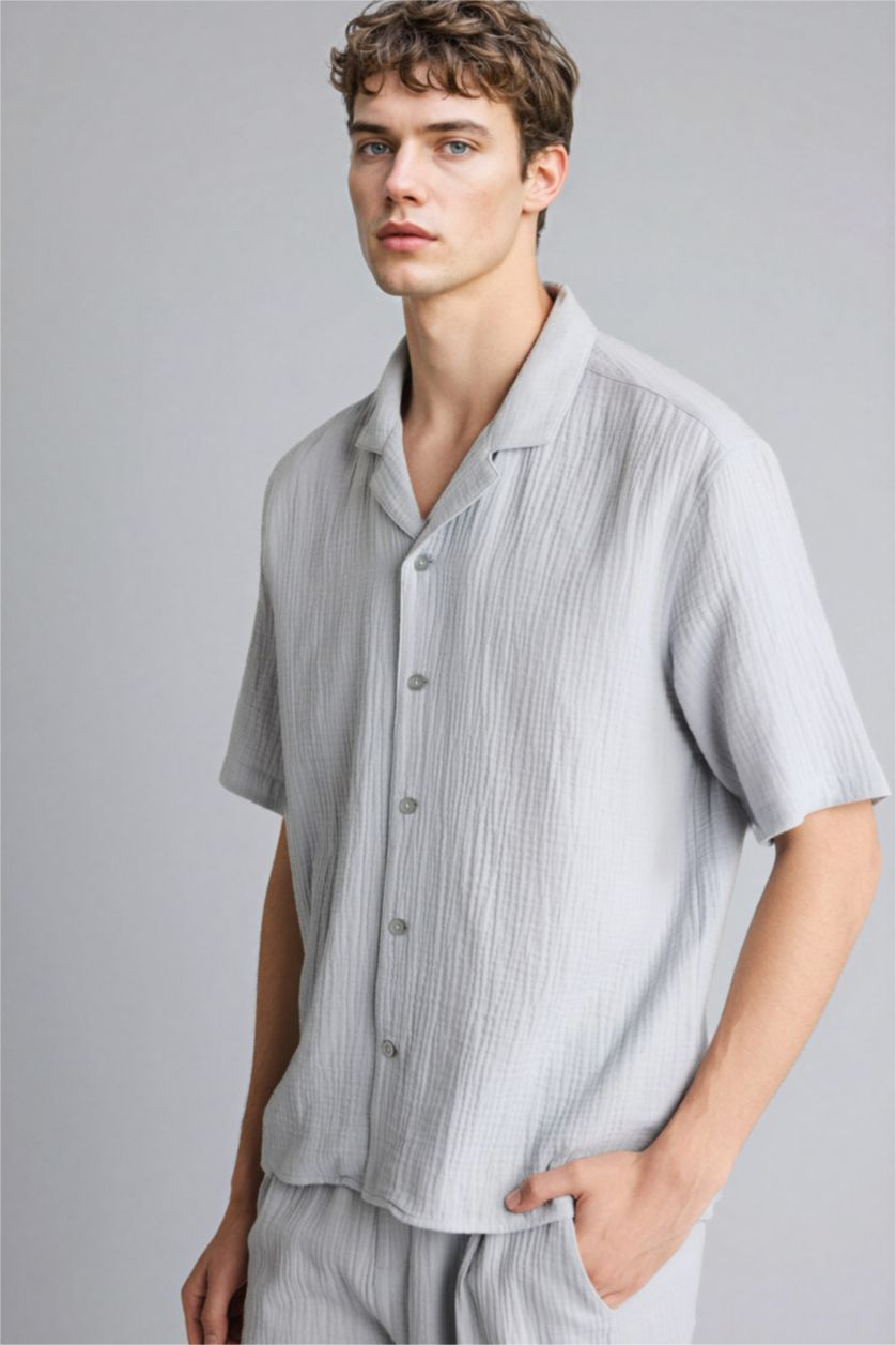 رجالي رمادي 100% Cotton Relax Fit Shirt