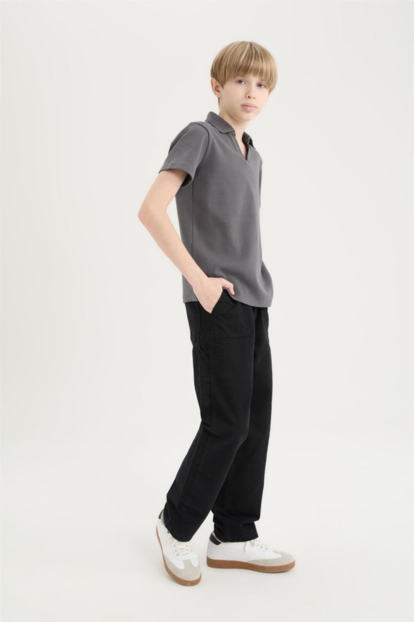 BOYS & TEENS Black Boy Loose Fit Basic Gabardine Black Cargo Pants