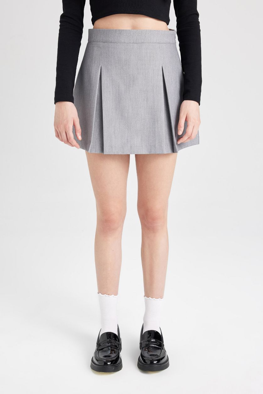 نساء ميلانج رمادي فاتح تنورة شورت قصيرة سادة بخصر عالي وبطانة قطنية