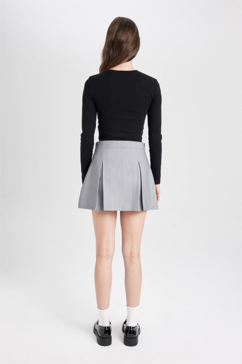 نساء ميلانج رمادي فاتح تنورة شورت قصيرة سادة بخصر عالي وبطانة قطنية