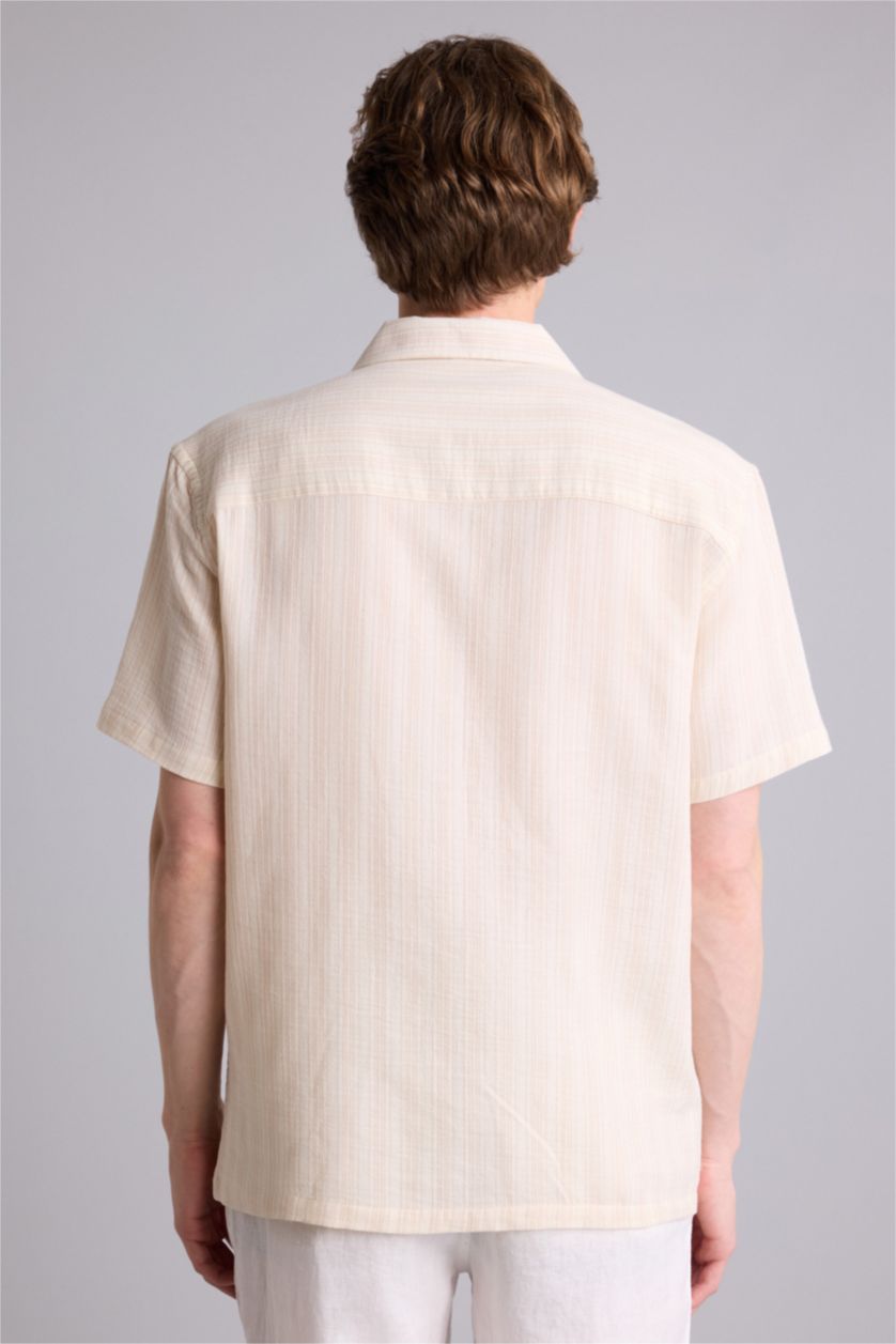 MAN Ecru قميص بولو نص كم قطن قصة عادية