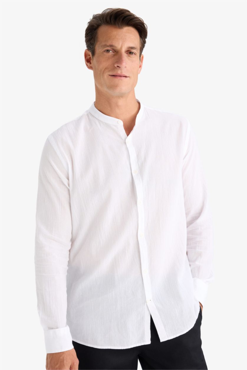 رجال أبيض Regular Fit Cotton Long Sleeve Shirt