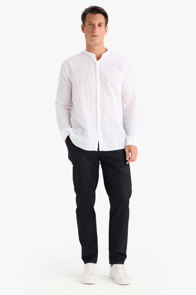 رجال أبيض Regular Fit Cotton Long Sleeve Shirt