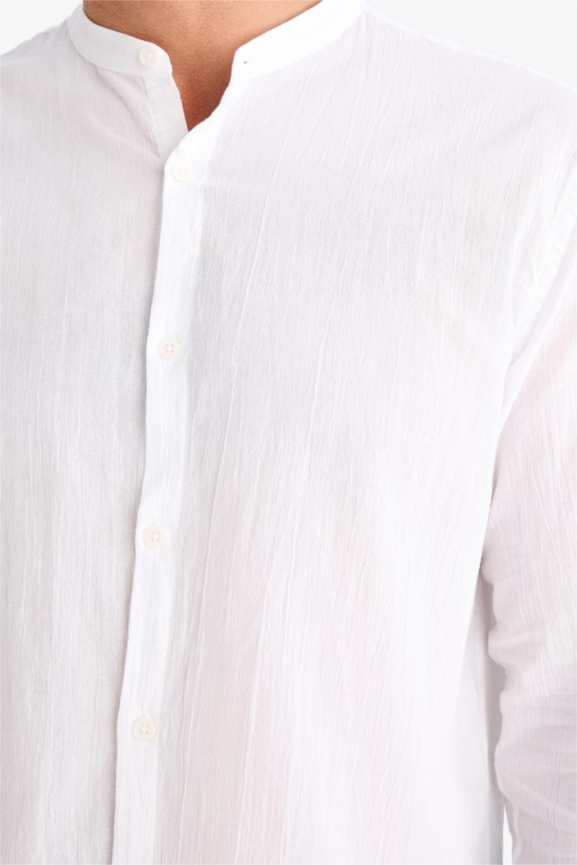 رجال أبيض Regular Fit Cotton Long Sleeve Shirt