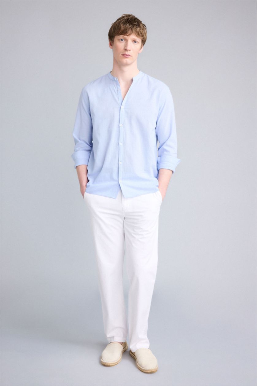 Men Light Blue Regular Fit Cotton Long Sleeve Shirt