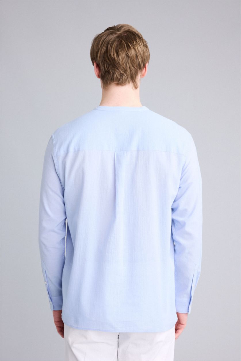 Men Light Blue Regular Fit Cotton Long Sleeve Shirt