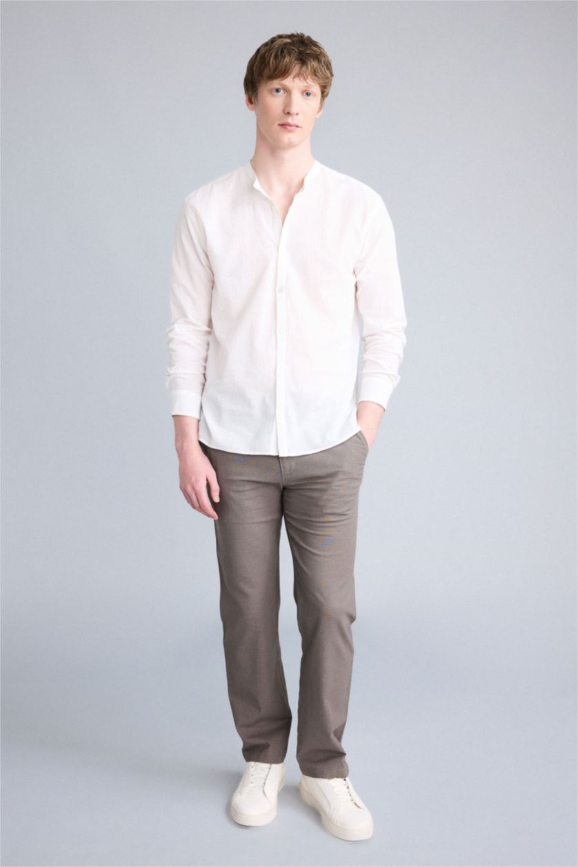 Men Ecru Regular Fit Cotton Long Sleeve Shirt