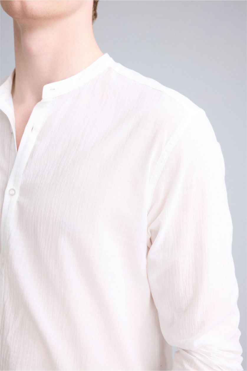 Men Ecru Regular Fit Cotton Long Sleeve Shirt
