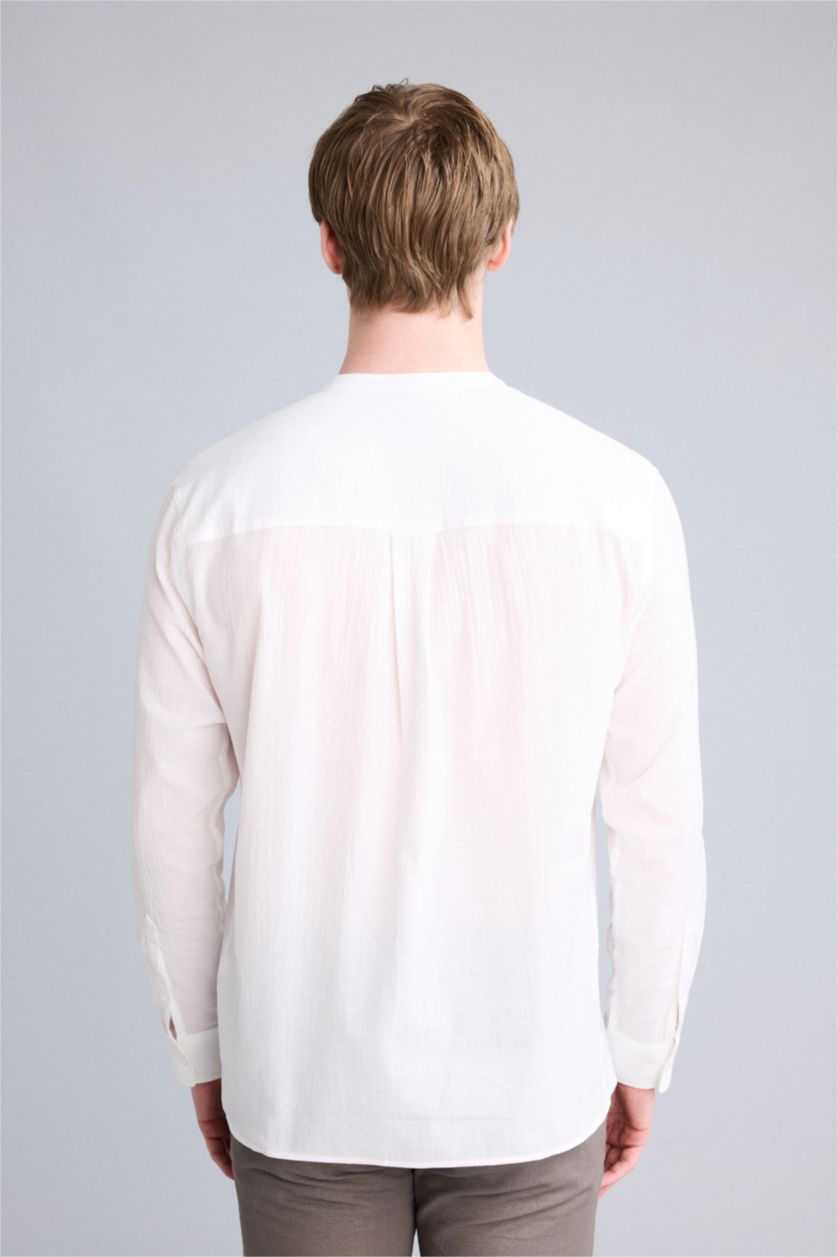 Men Ecru Regular Fit Cotton Long Sleeve Shirt