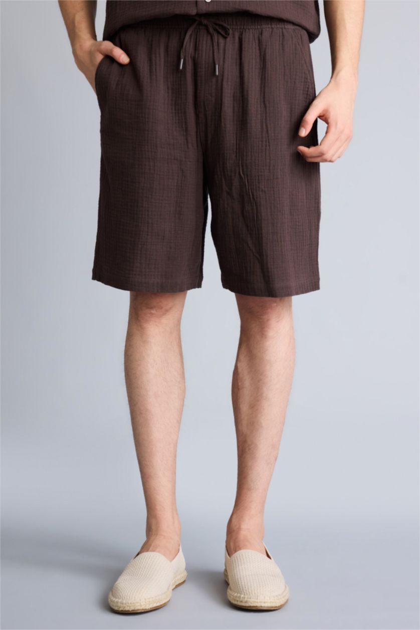 MAN Brown Relax Fit Cotton Bermuda Shorts