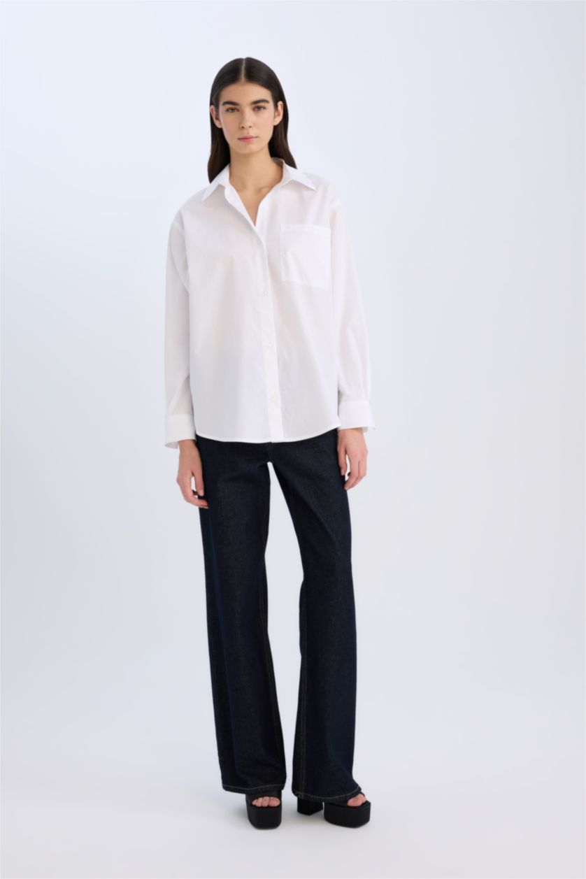 FEMME Blanc Chemise oversize en popeline à manches longues