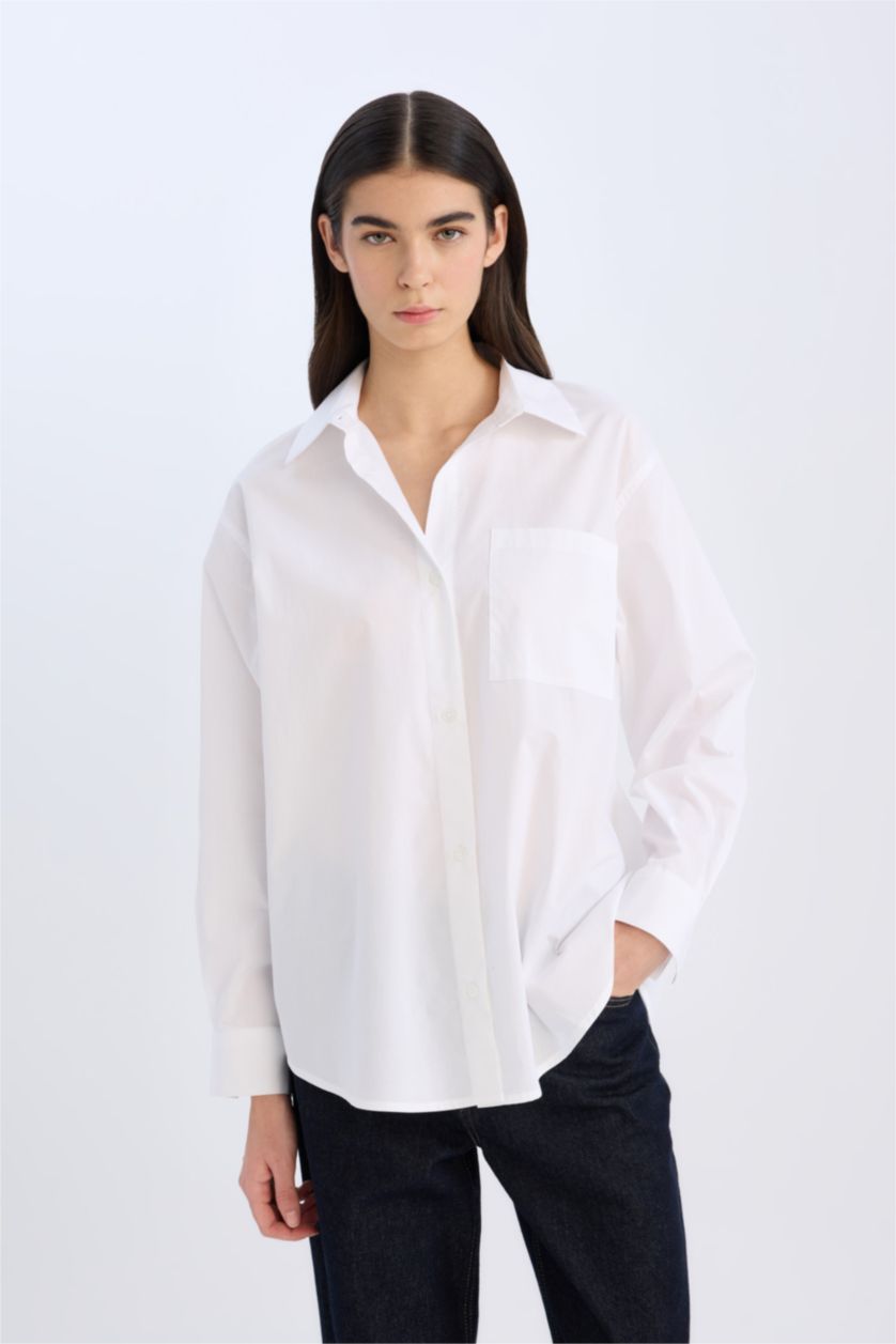 FEMME Blanc Chemise oversize en popeline à manches longues