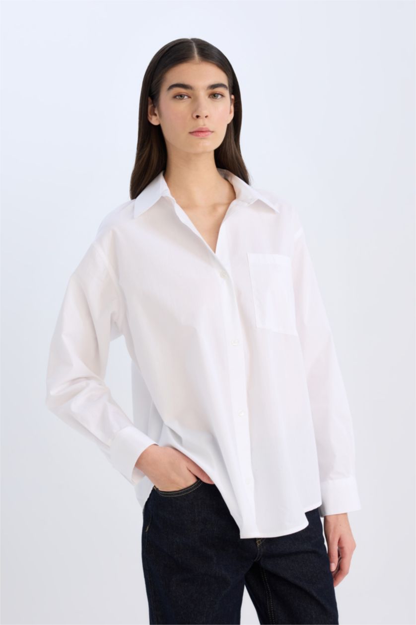FEMME Blanc Chemise oversize en popeline à manches longues