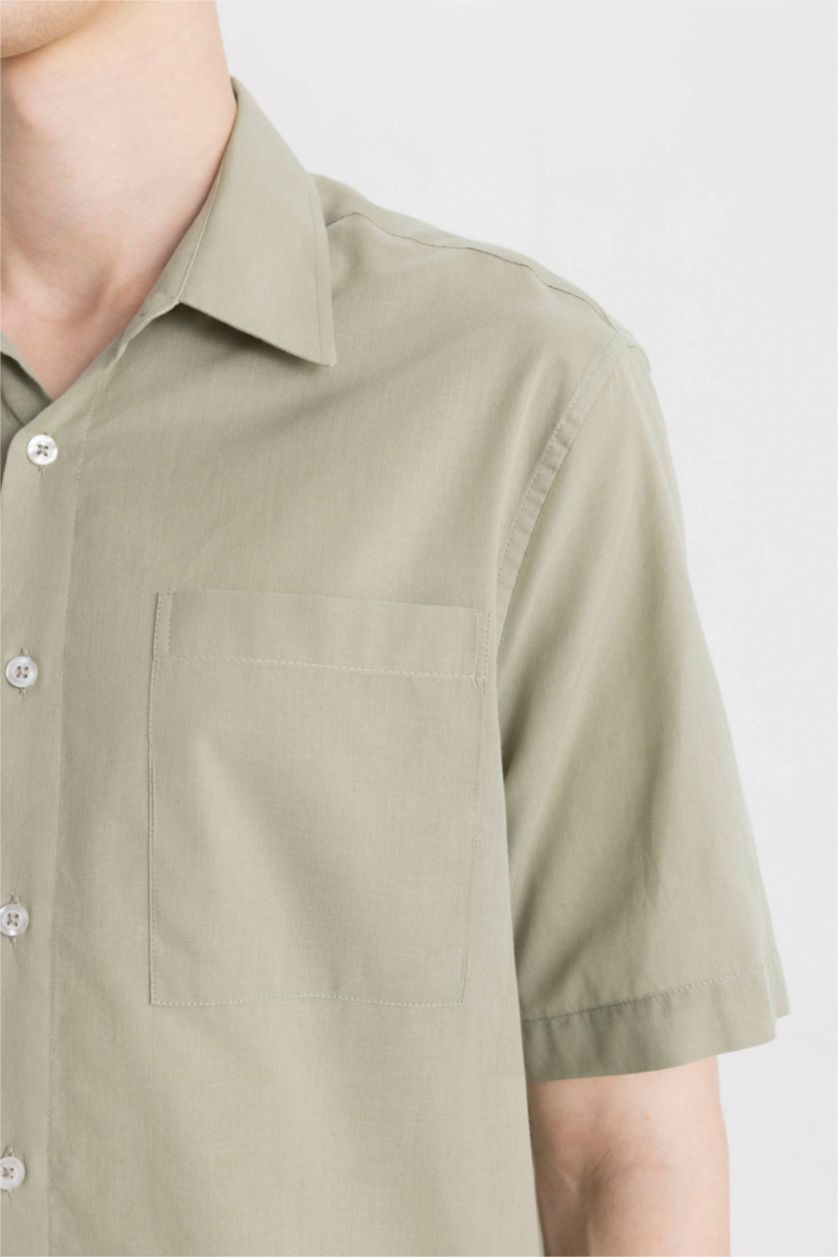 Erkek Yeşil %100 Pamuk Relax Fit Yazlık Polo Yaka Kısa Kollu Gömlek