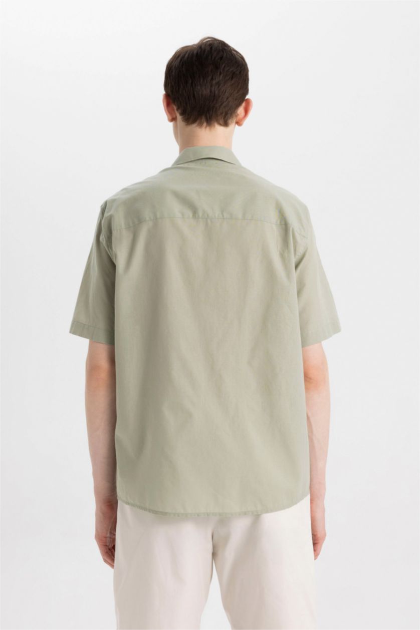 Erkek Yeşil %100 Pamuk Relax Fit Yazlık Polo Yaka Kısa Kollu Gömlek