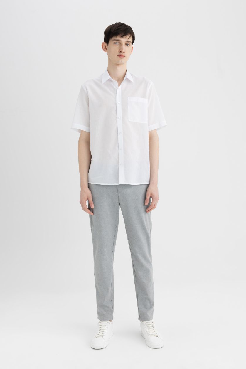 Erkek Beyaz Relax Fit Yazlık Polo Yaka Pamuklu Kısa Kollu Beyaz Gömlek