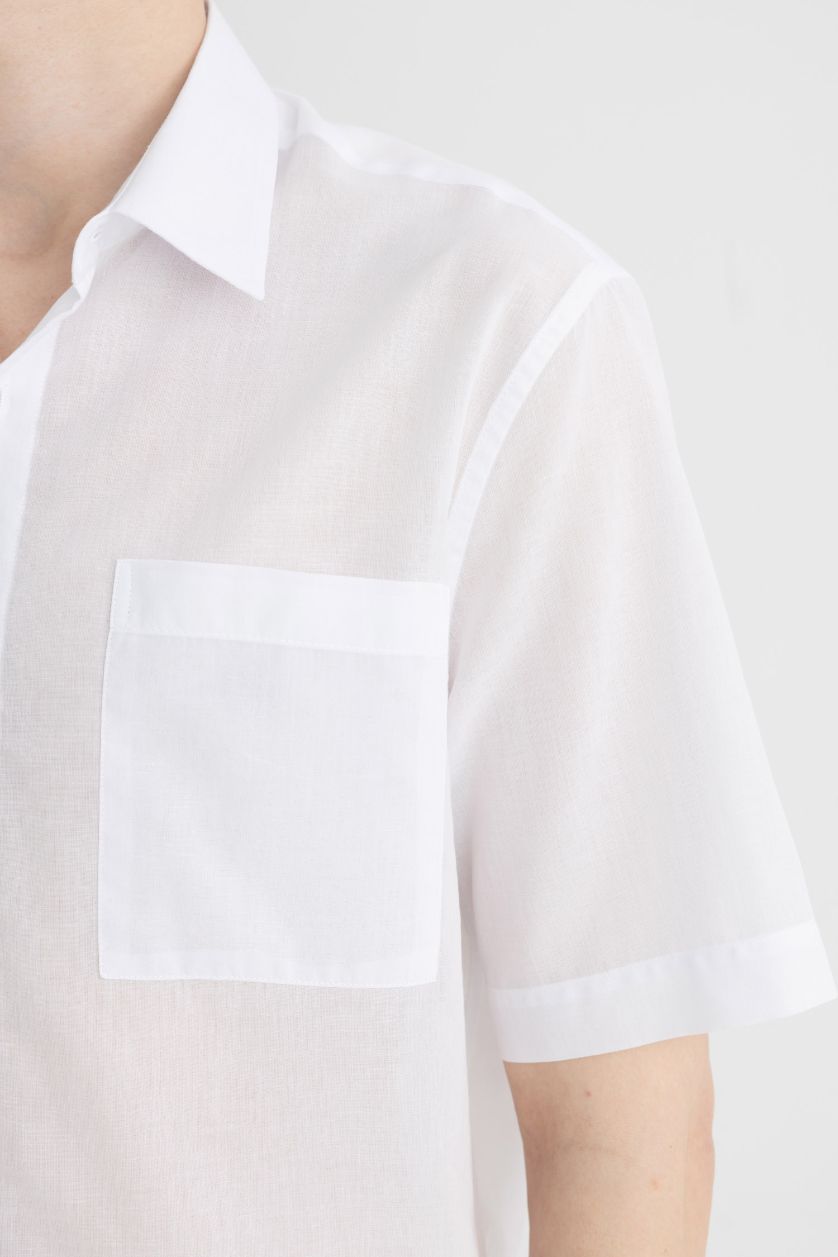 Erkek Beyaz Relax Fit Yazlık Polo Yaka Pamuklu Kısa Kollu Beyaz Gömlek