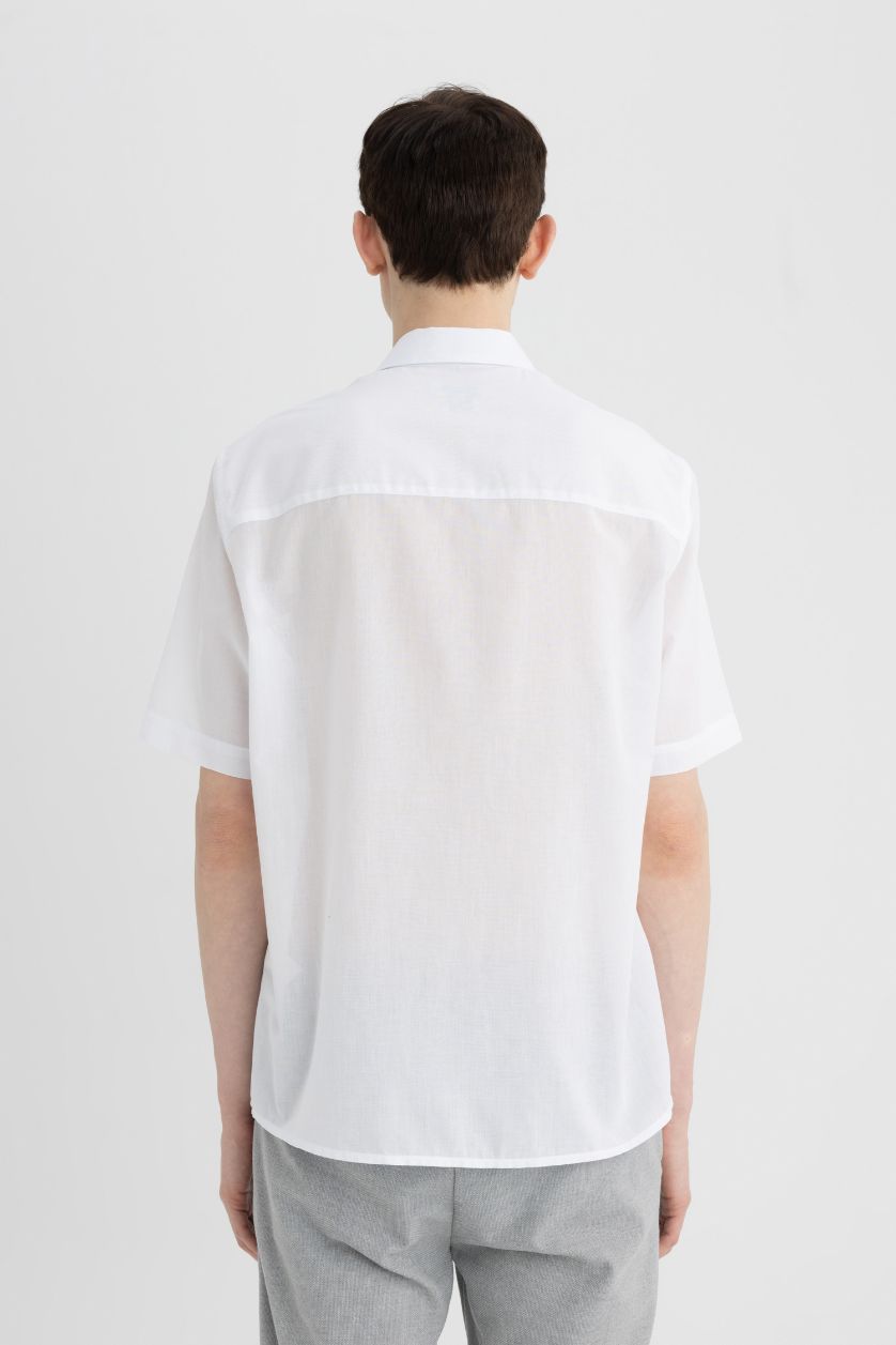 Erkek Beyaz Relax Fit Yazlık Polo Yaka Pamuklu Kısa Kollu Beyaz Gömlek