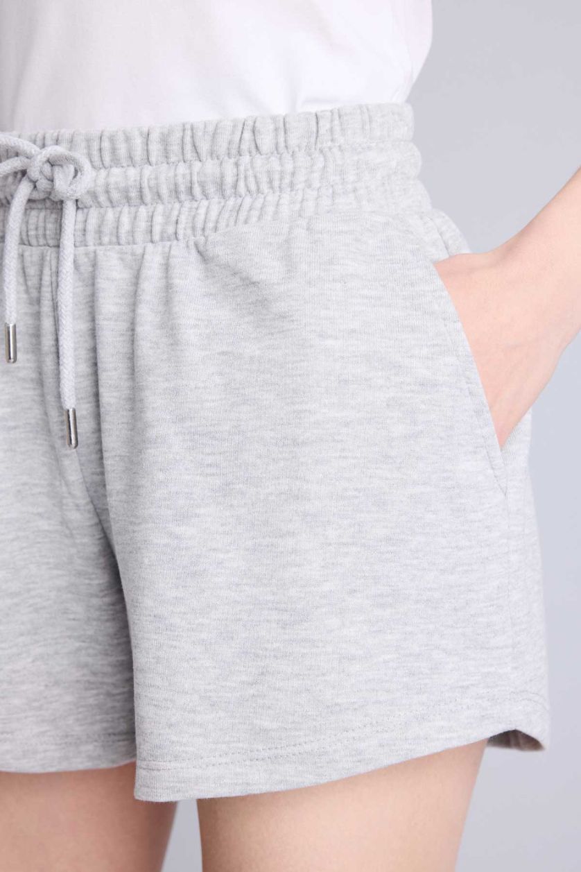 Kadın Gri Melanj Regular Fit Normal bel Düz paça Bermuda Şort