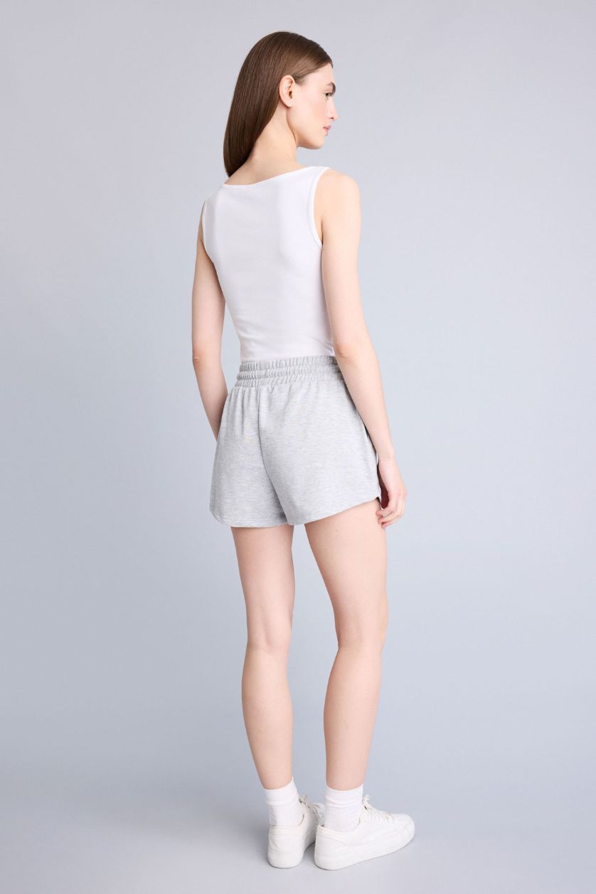 Kadın Gri Melanj Regular Fit Normal bel Düz paça Bermuda Şort