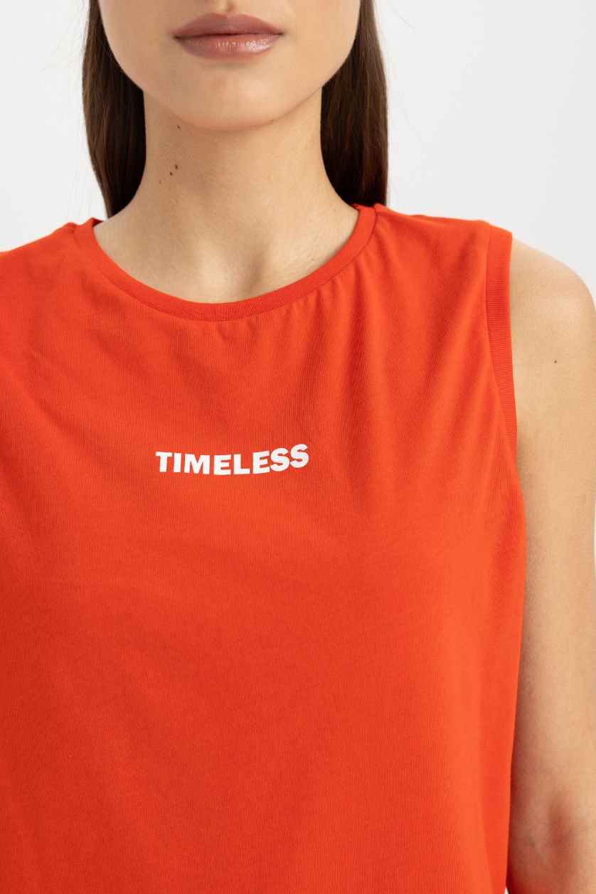 WOMAN Red Regular Fit Printed Cotton Tank Top