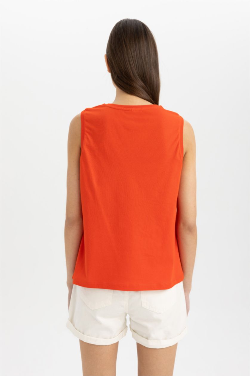 WOMAN Red Regular Fit Printed Cotton Tank Top