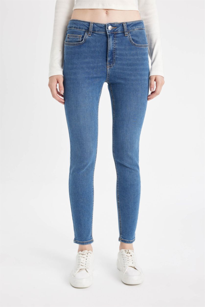 WOMAN Blue High Waist Skinny Fit Trousers