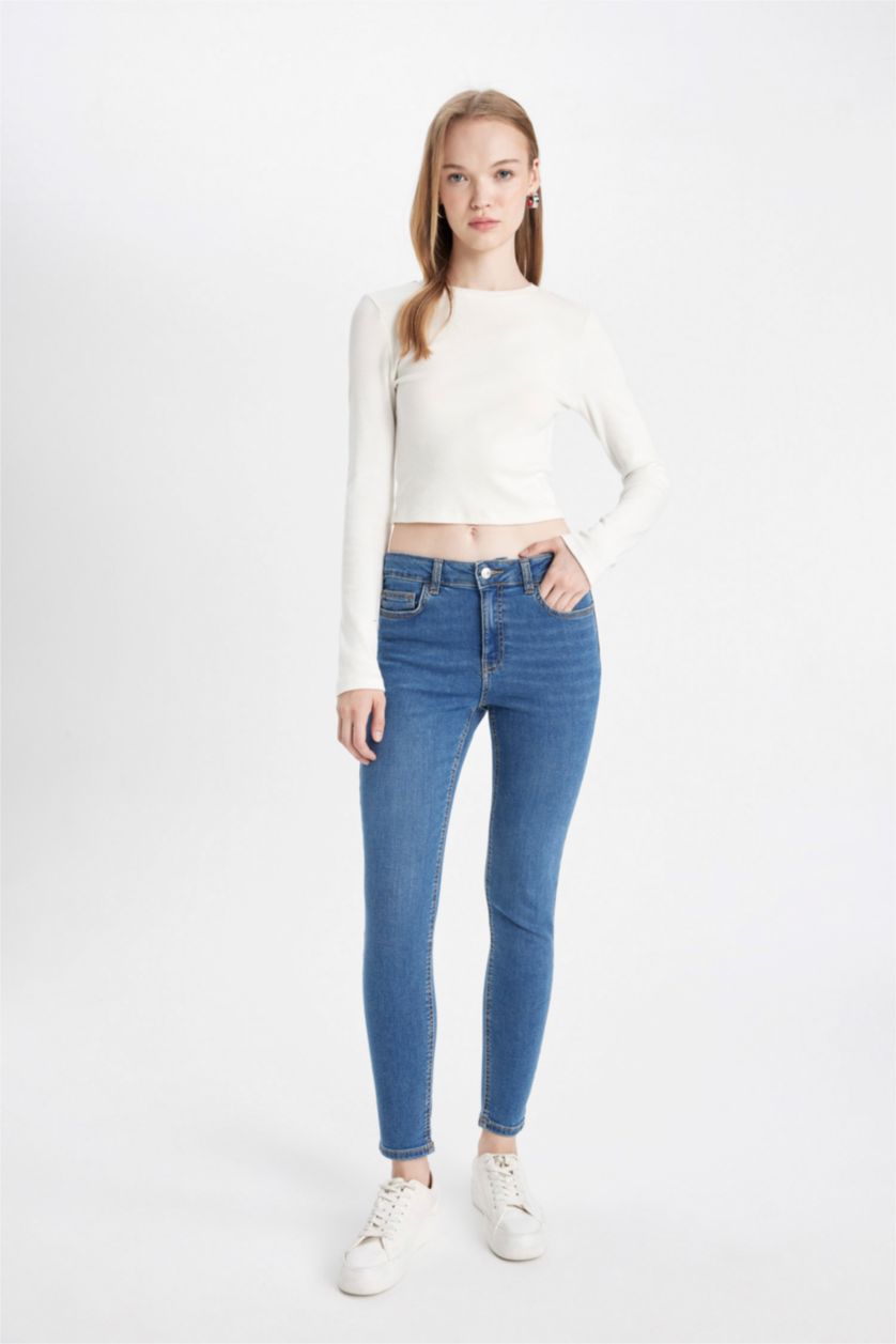 WOMAN Blue High Waist Skinny Fit Trousers
